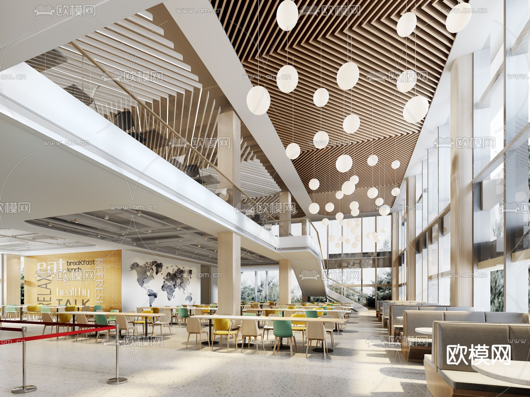 现代食堂餐厅3d模型下载
