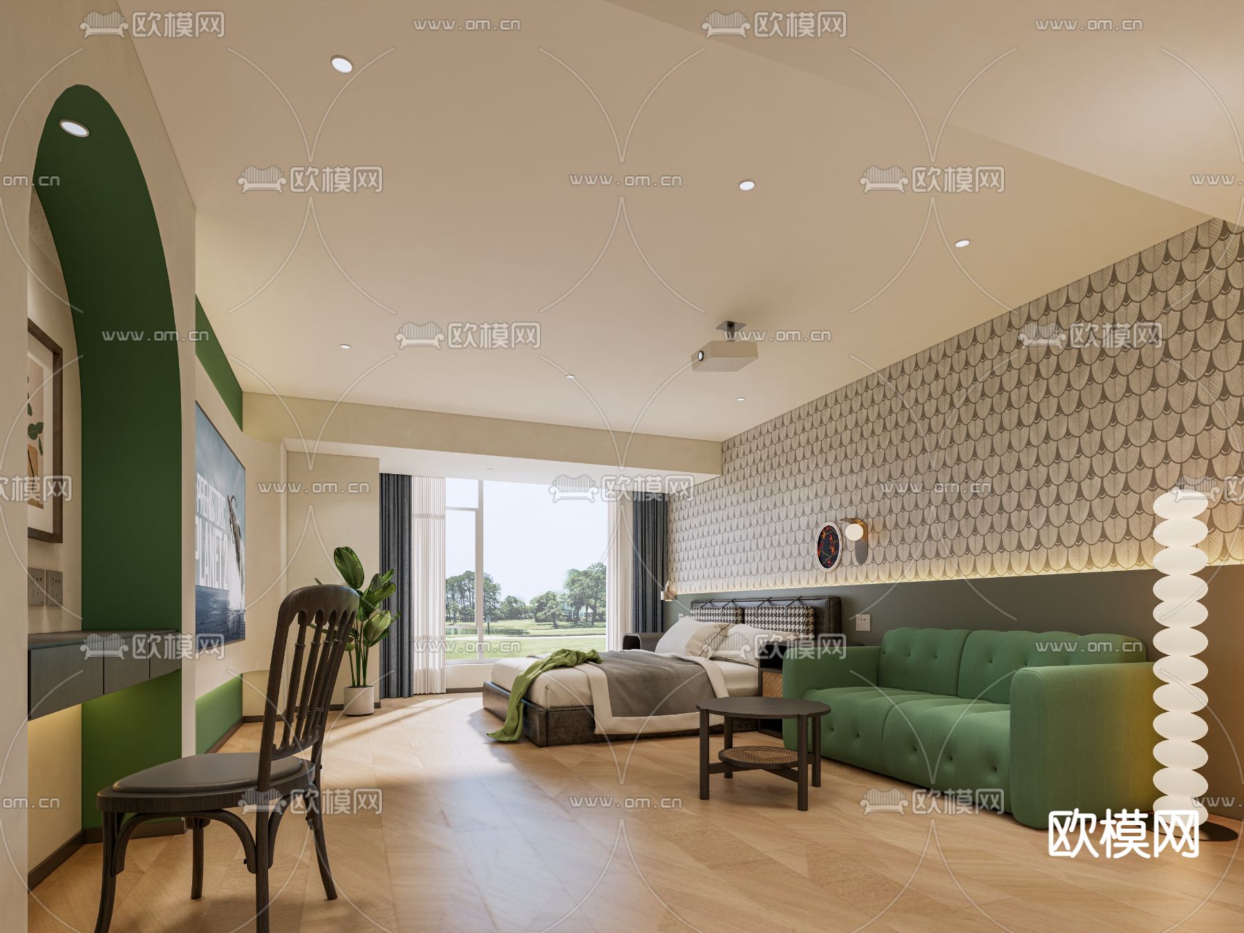 现代民宿 卧室 客房su模型下载（渲染图2）