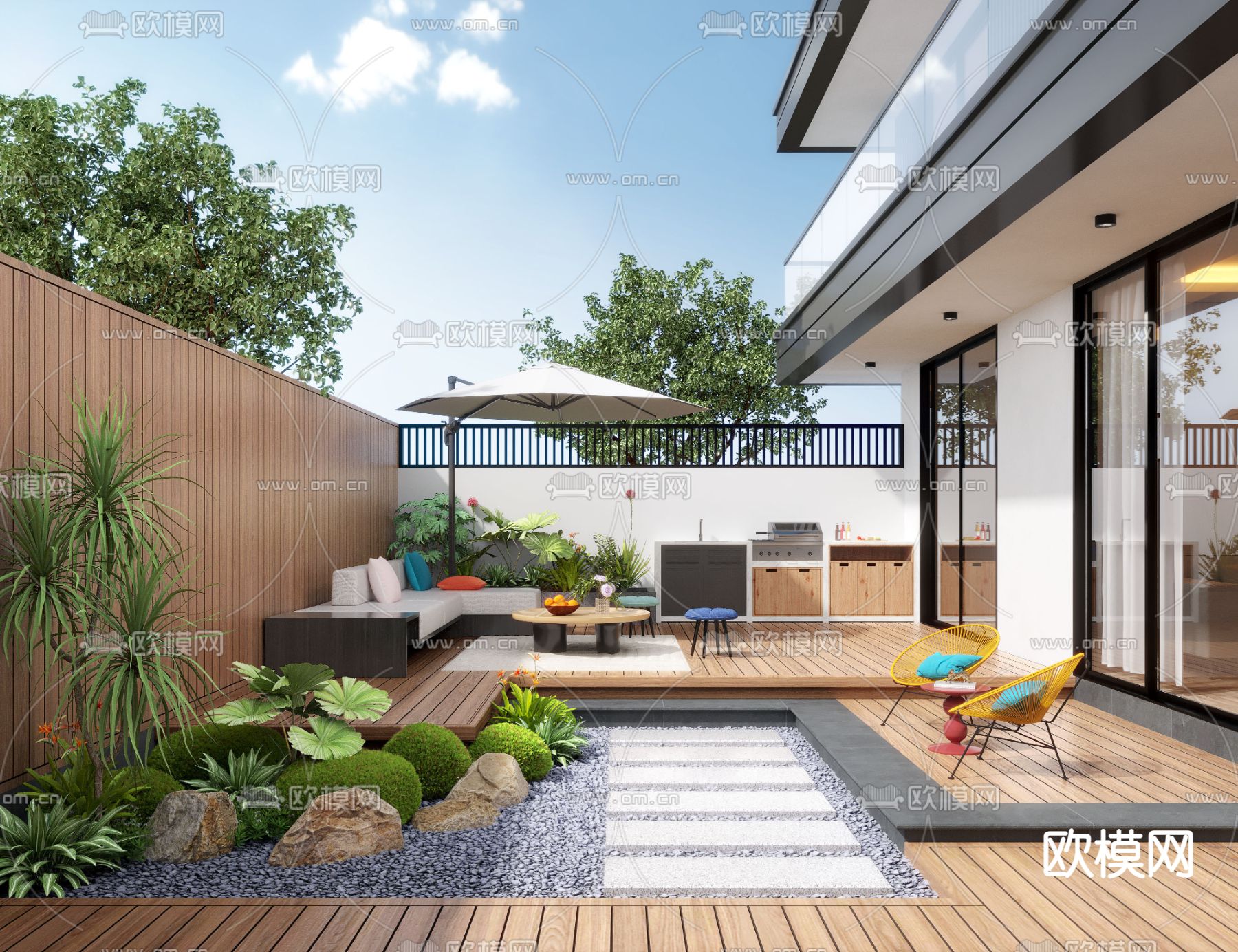 别墅庭院 花园3d模型下载