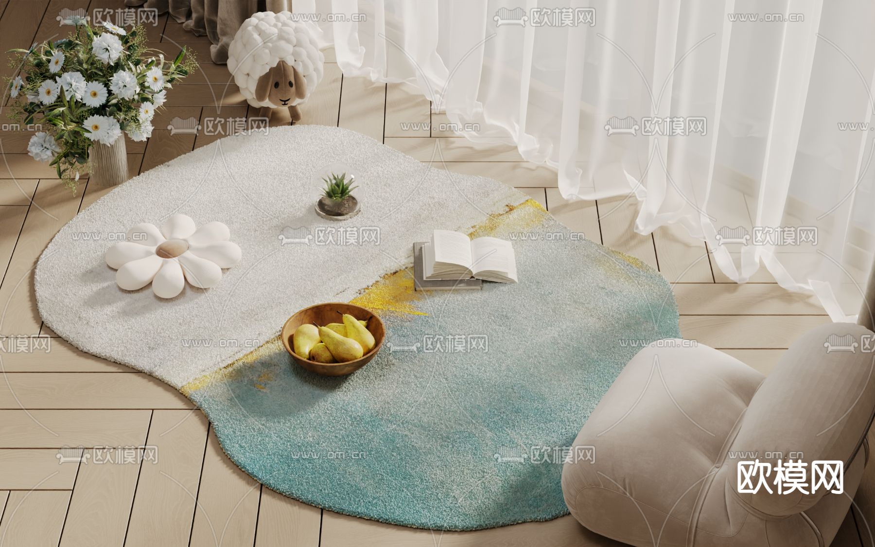 奶油风地毯 异形地毯3d模型下载