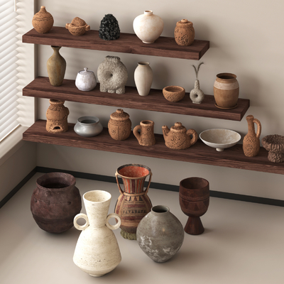  侘寂风陶罐瓷器 陶艺 罐子su模型 