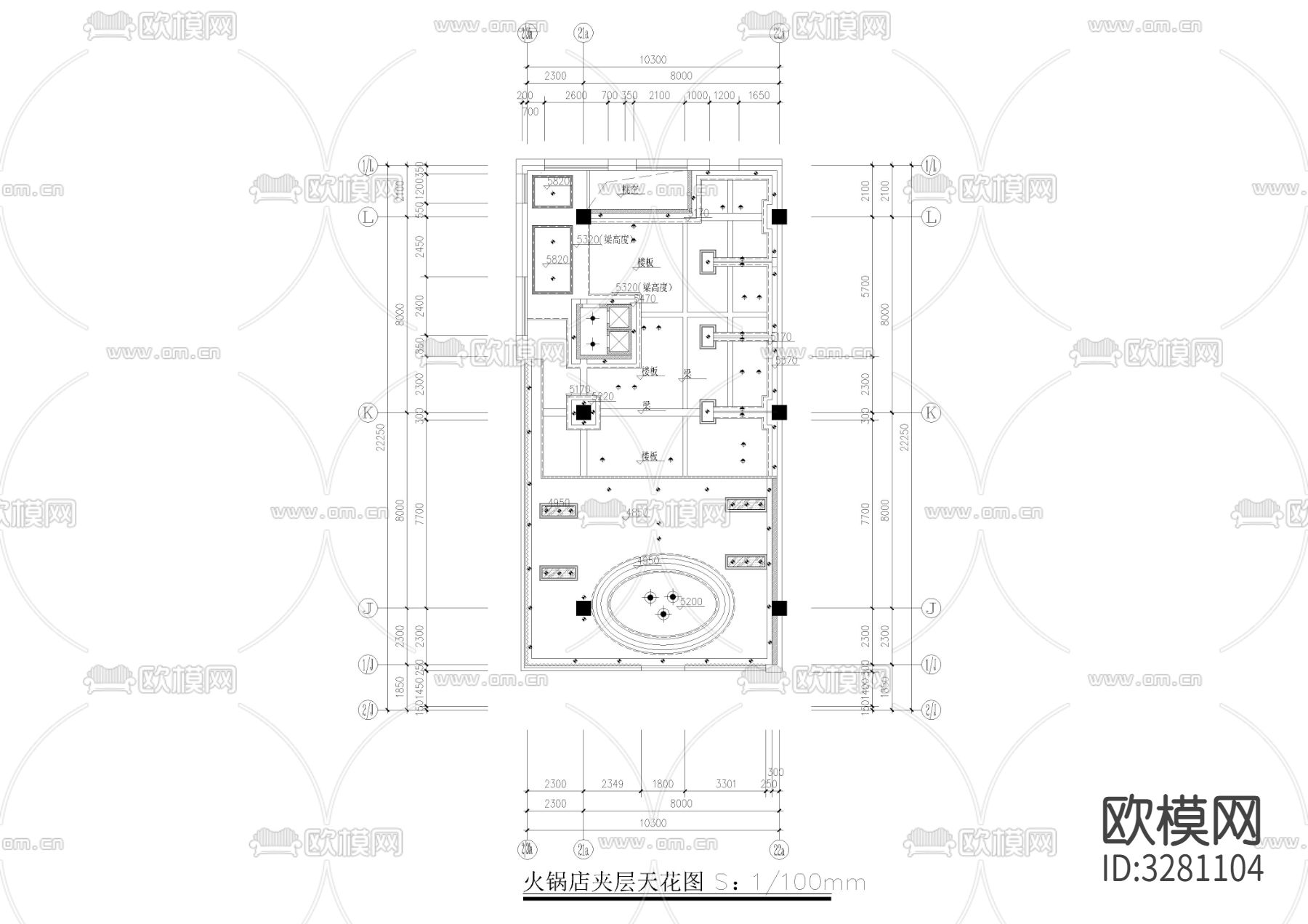 720㎡火锅店cad平面图下载（渲染图3）