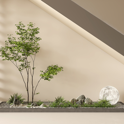  室内景观 植物堆 枯山水小品su模型 