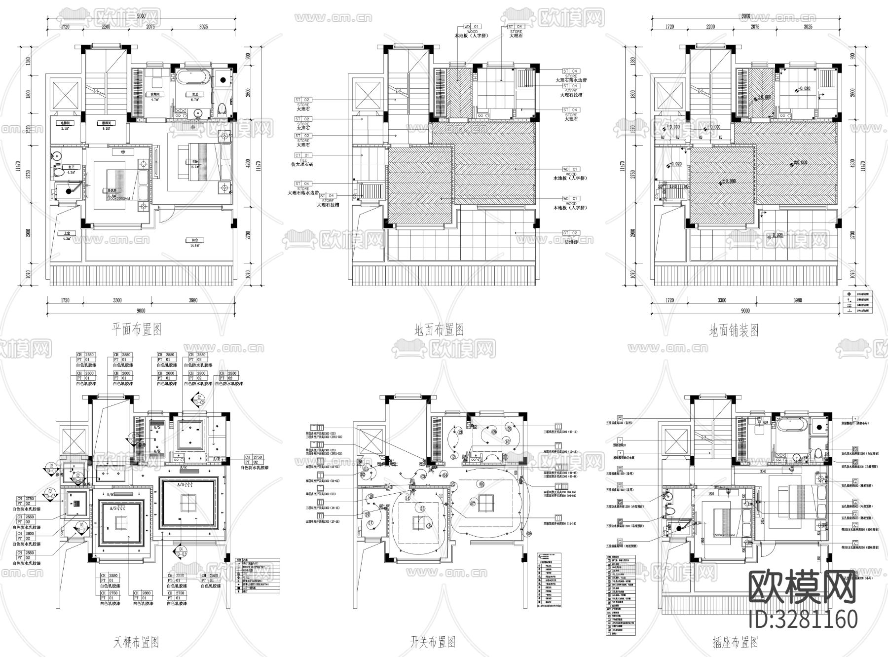 家具布置强电弱电给排水插座空调cad施工图下载（渲染图9）
