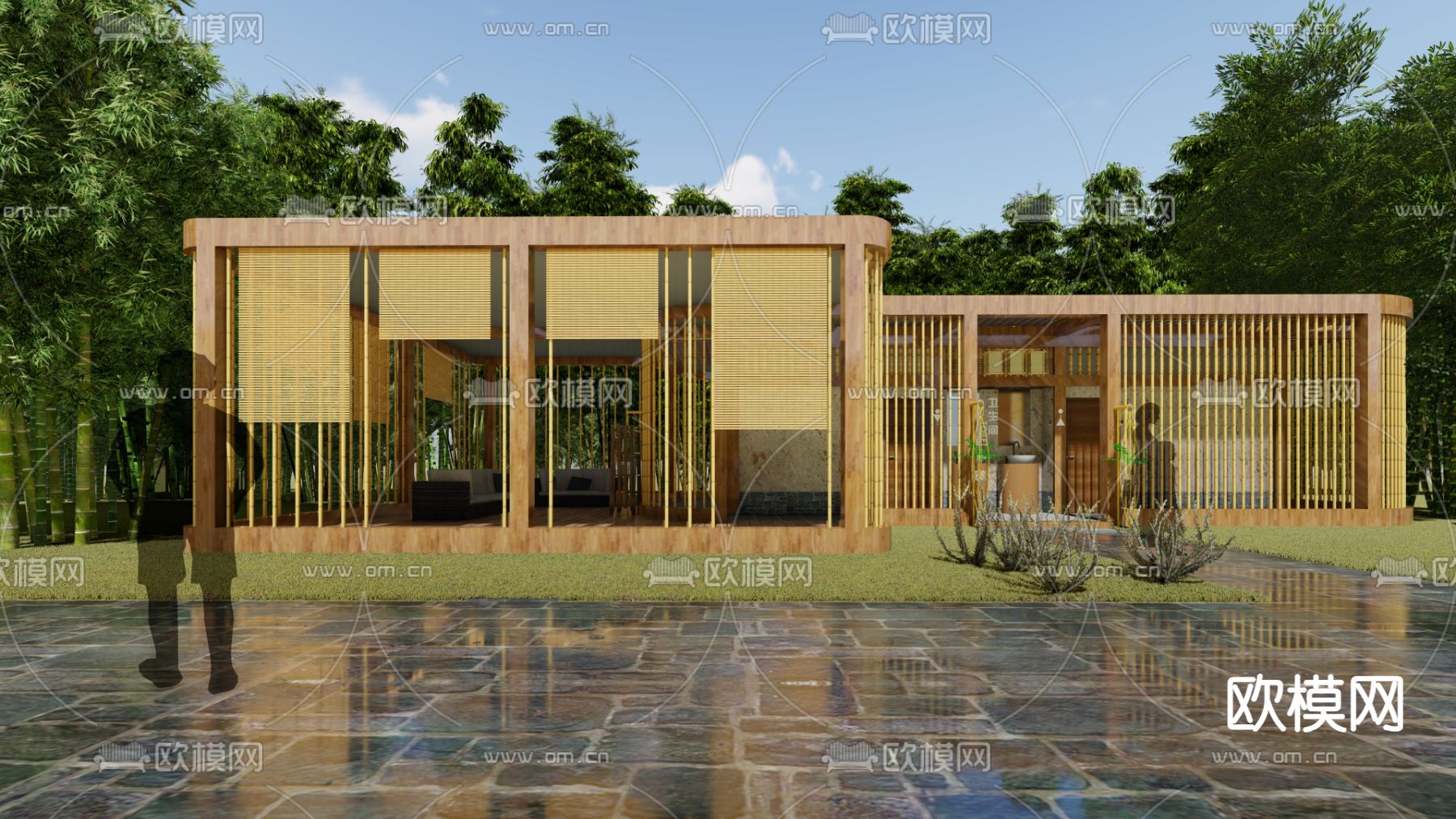 竹子仿自然公共厕所 公厕su模型下载（渲染图2）