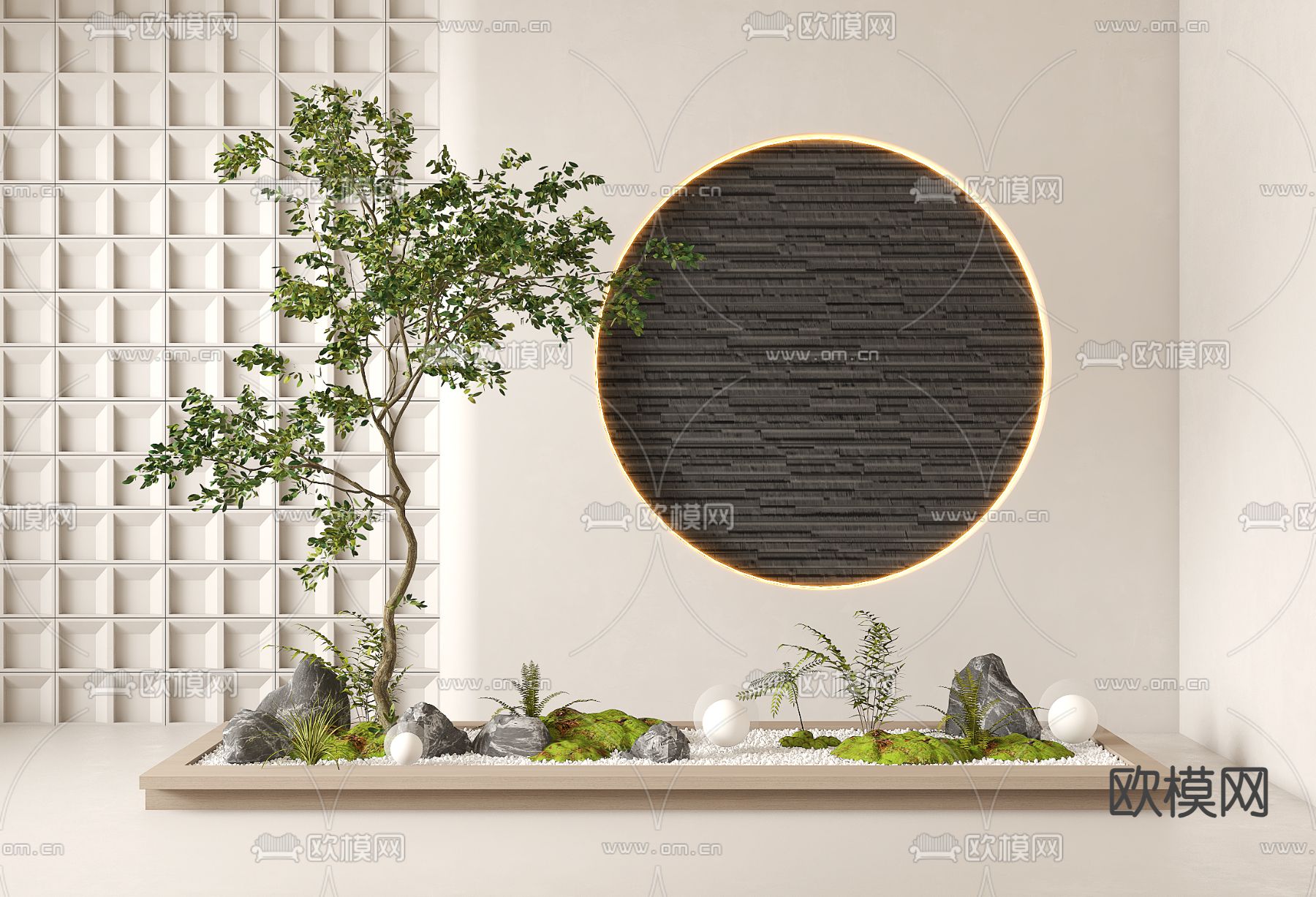 室内景观 植物堆 枯山水小品su模型下载（渲染图1）