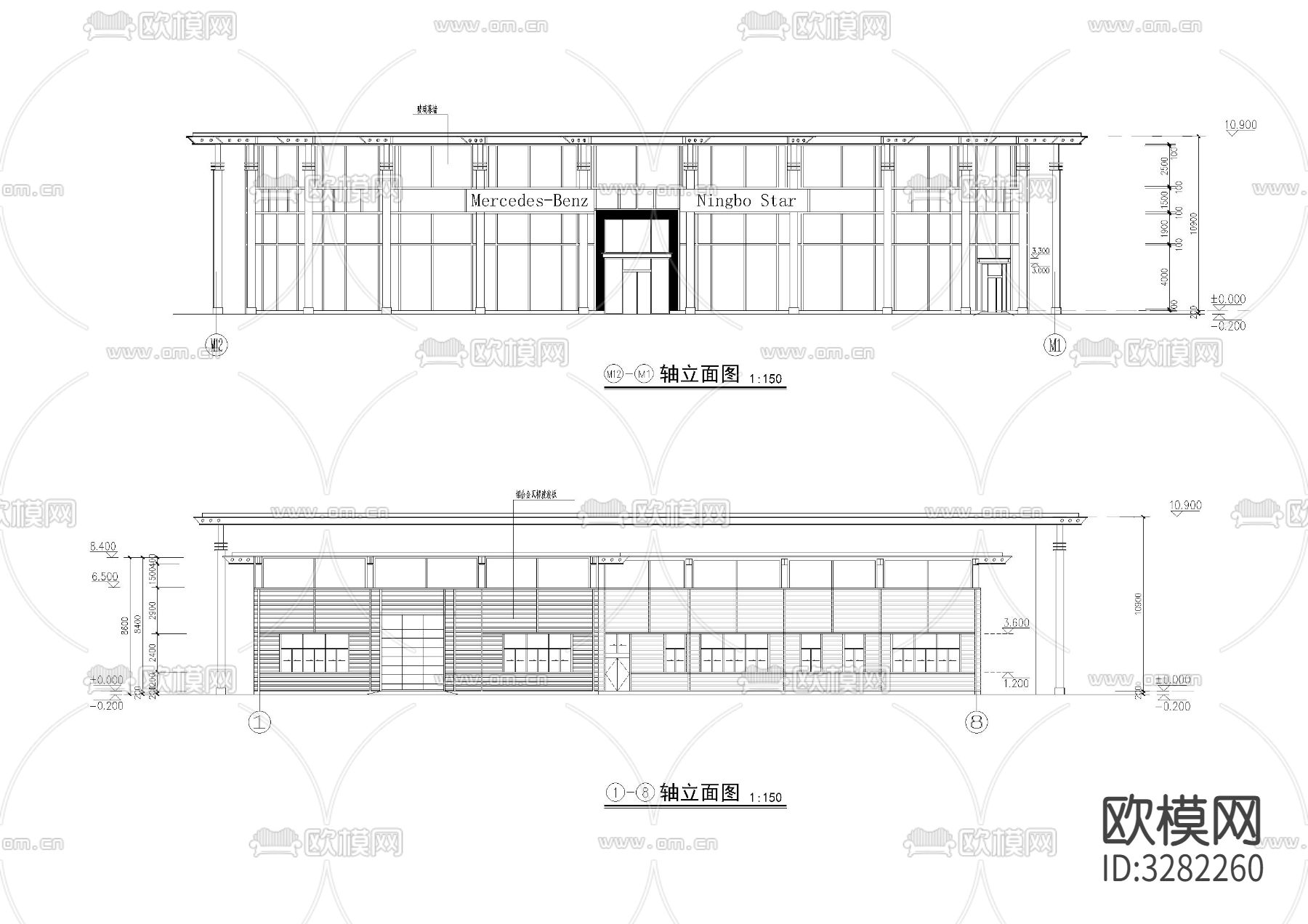 奔驰4s店展厅建筑cad施工图下载（渲染图3）