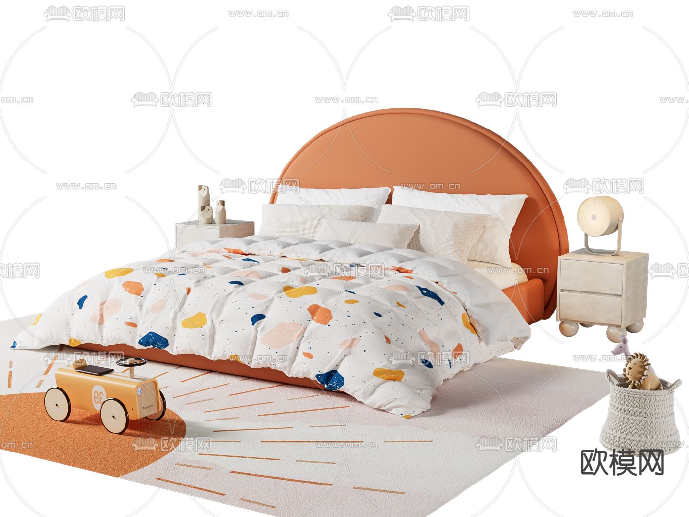 北欧儿童床 双人床3d模型下载