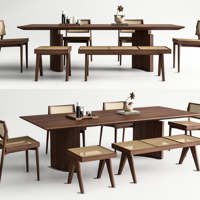 侘寂风藤编椅 餐桌椅su模型