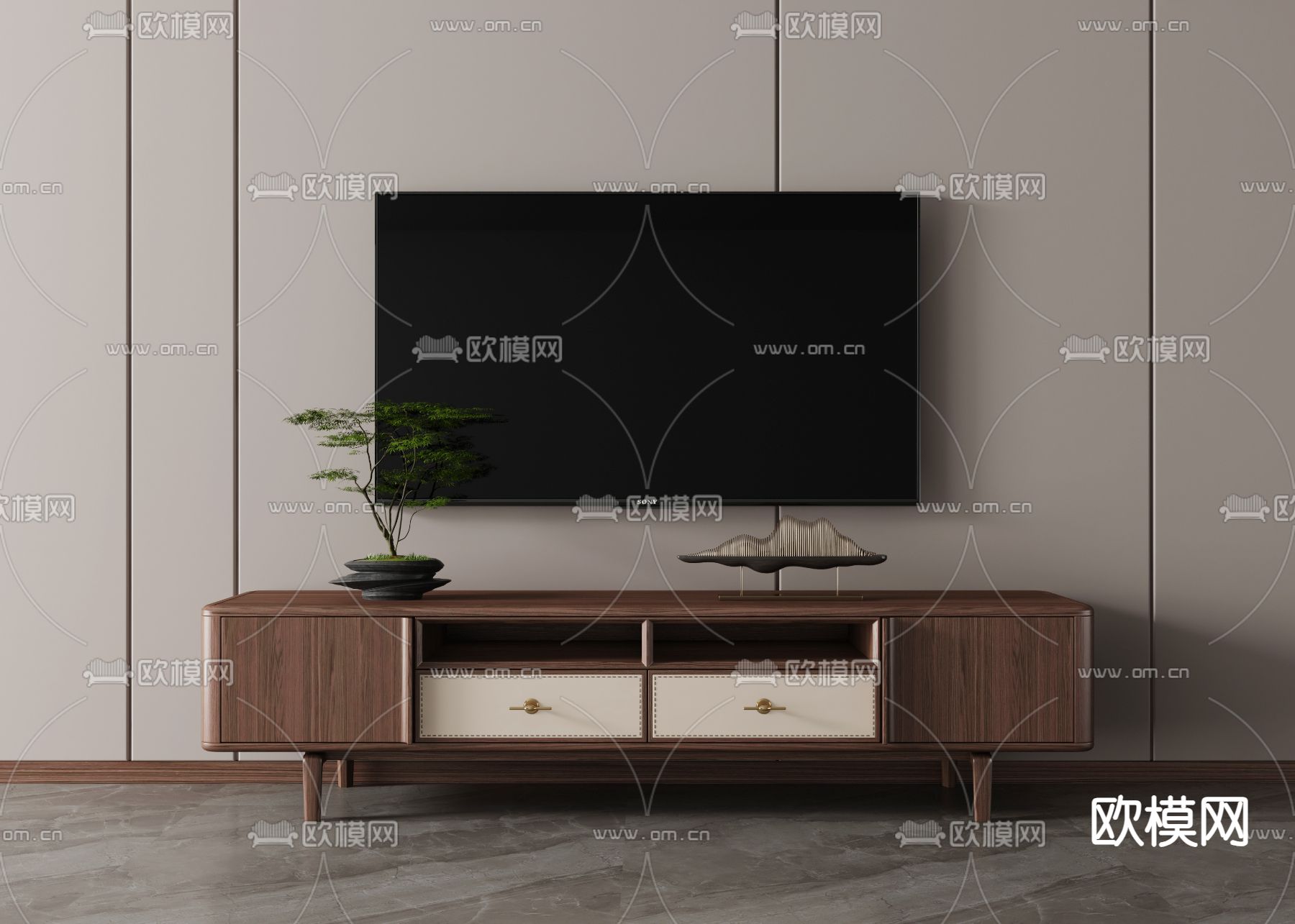 新中式电视柜3d模型下载