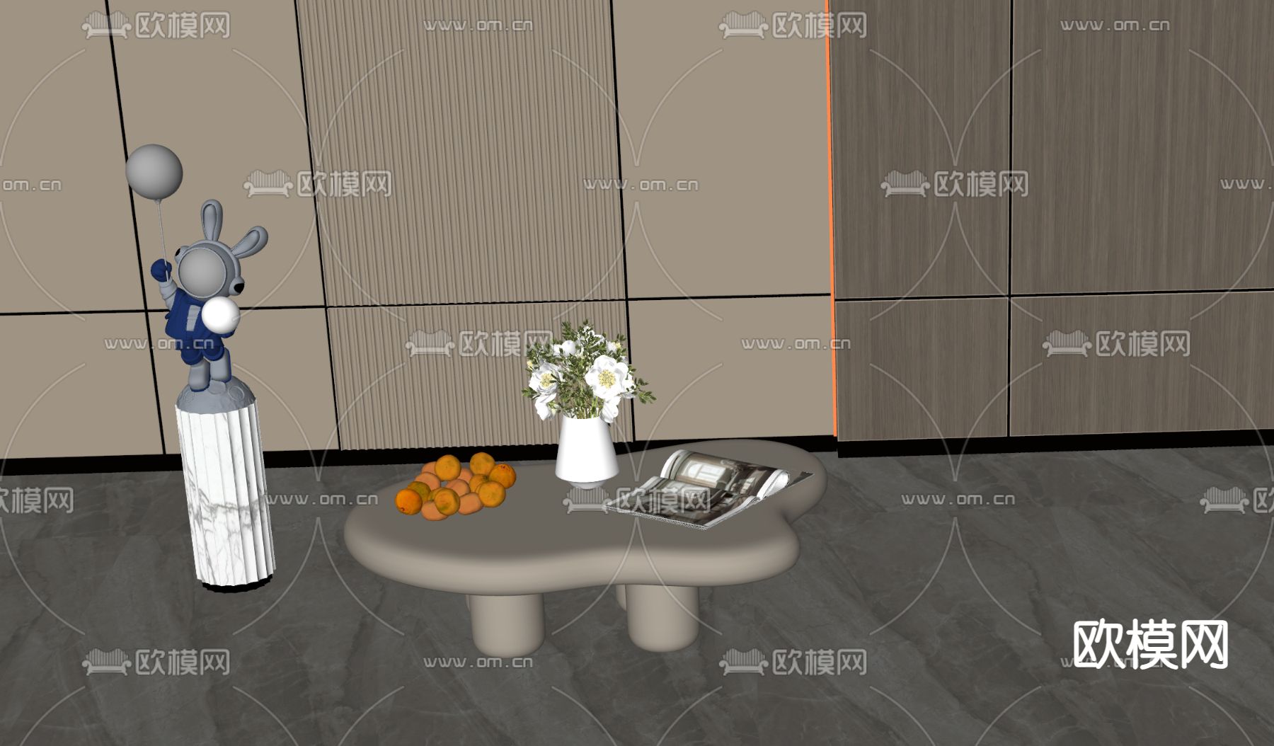 奶油风茶几su模型下载（渲染图2）