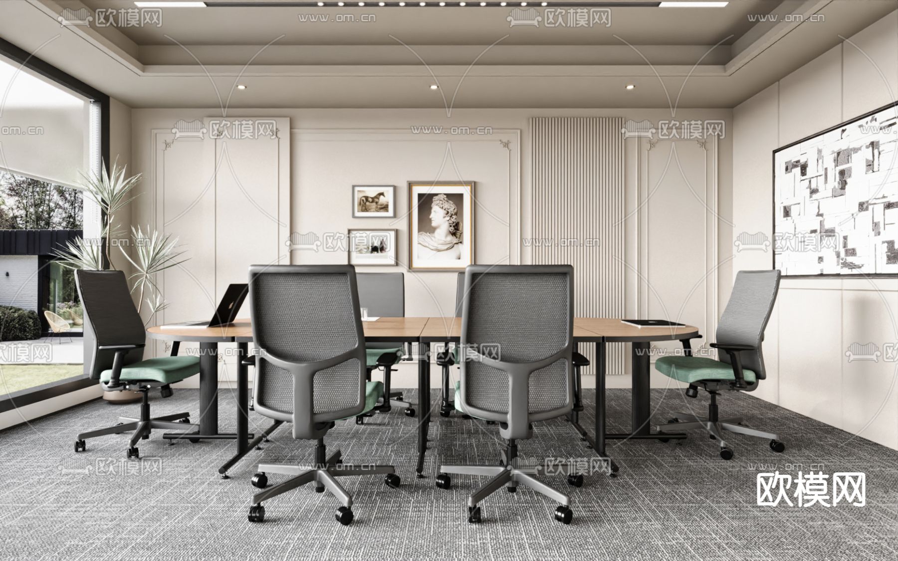 奶油风会议室su模型下载（渲染图1）