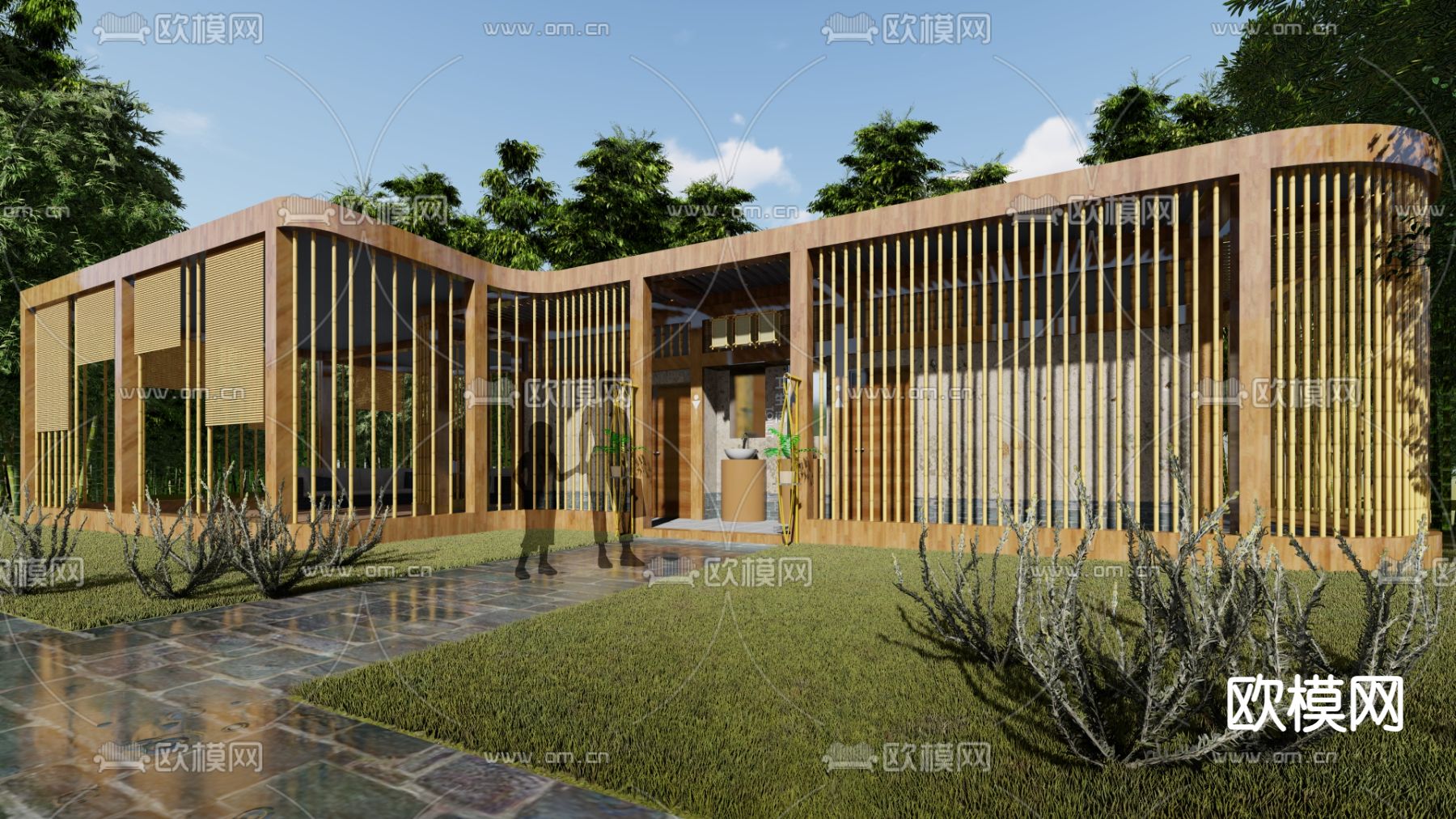 竹子仿自然公共厕所 公厕su模型下载（渲染图3）