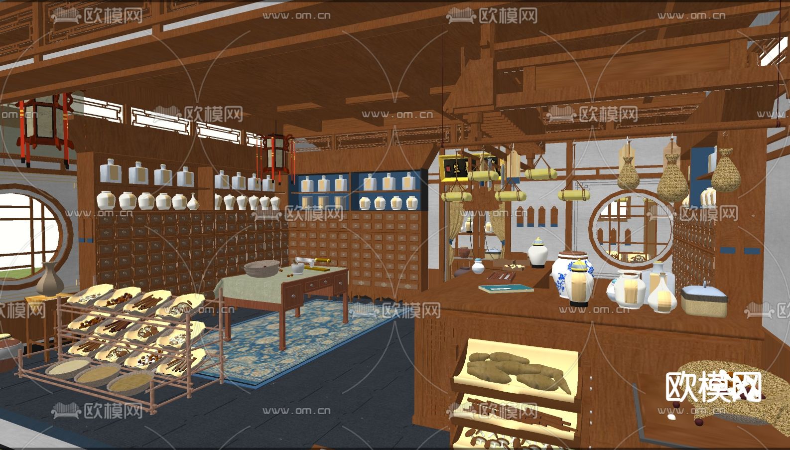 中式药铺su模型下载（渲染图1）