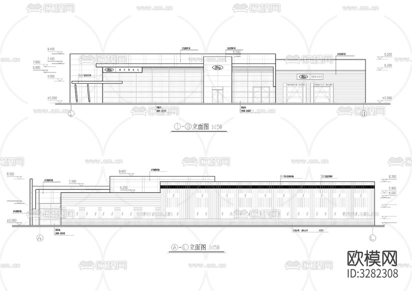 福特4S店展廳建筑cad施工圖下載(渲染圖3)