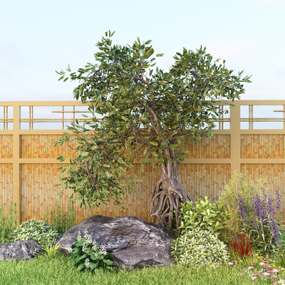  景观造景 庭院小品 植物堆su模型 