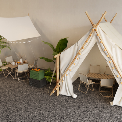  现代露营帐篷 户外折叠桌椅su模型 