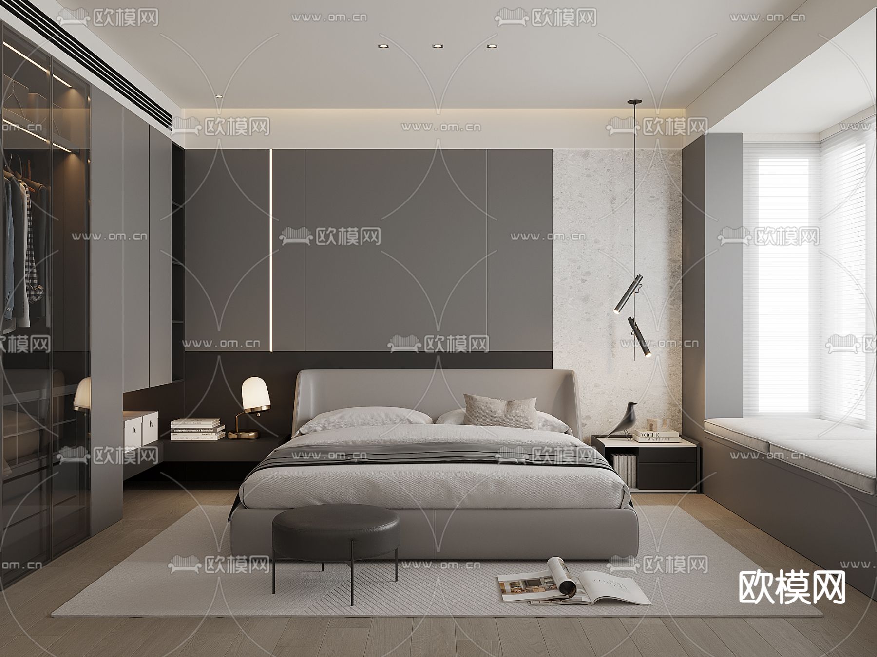 高级灰卧室 主卧 主人房3d模型下载