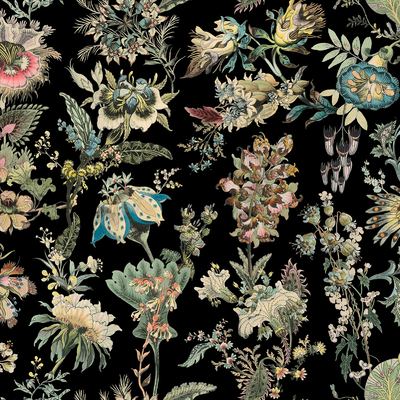 黑色花艺壁纸墙布 