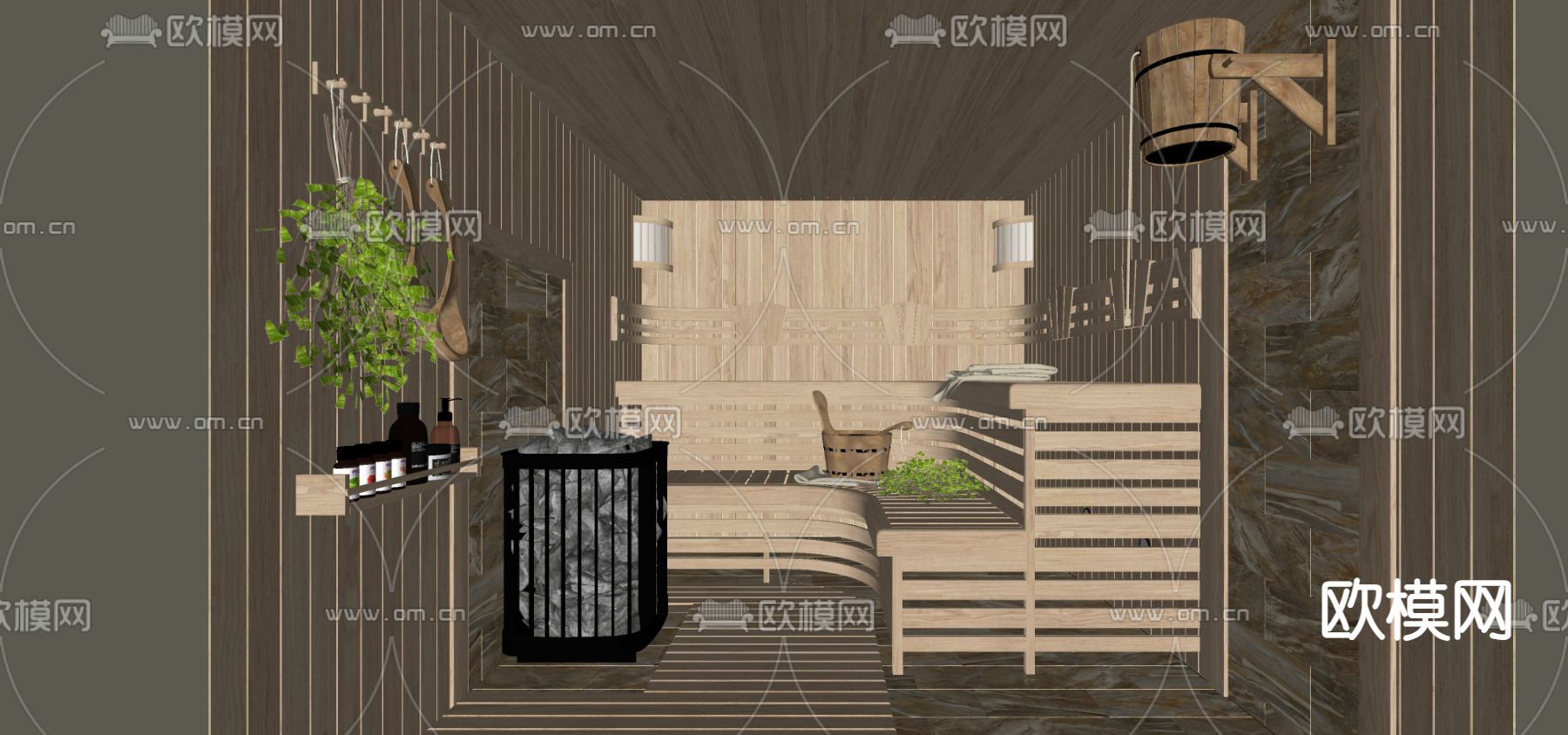 新中式足疗房 spa桑拿su模型下载（渲染图1）