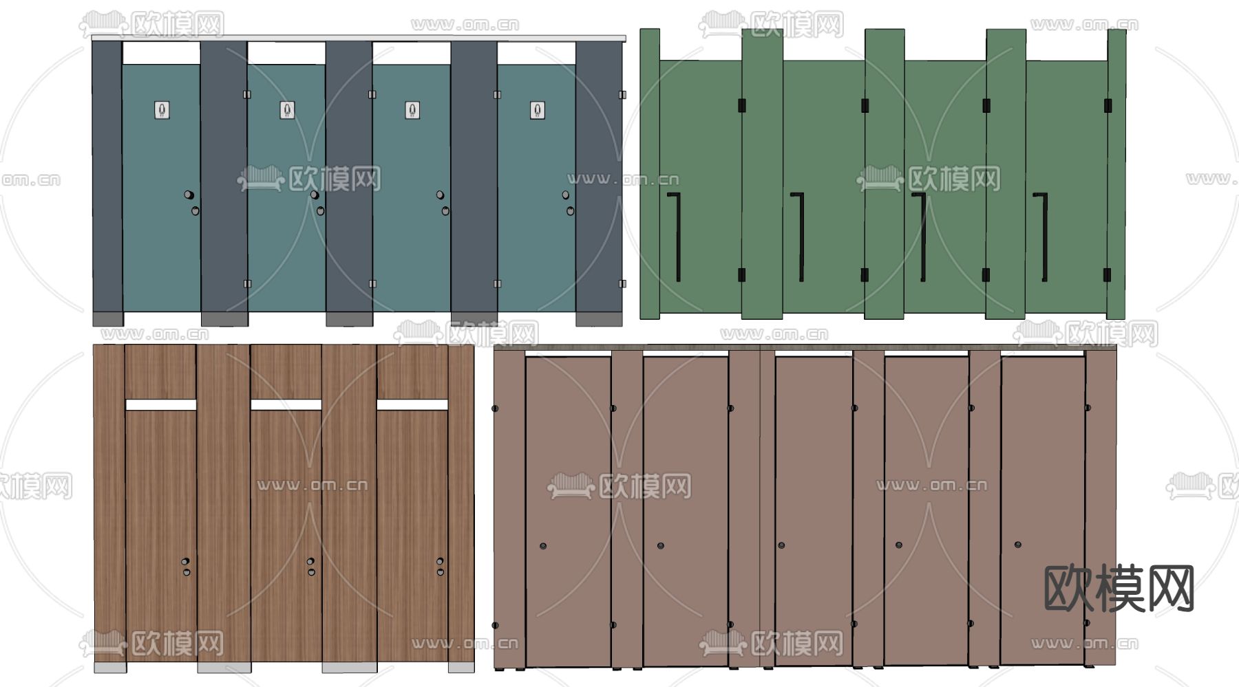 公共卫生间 公共厕所 卫生间隔间su模型下载（渲染图3）