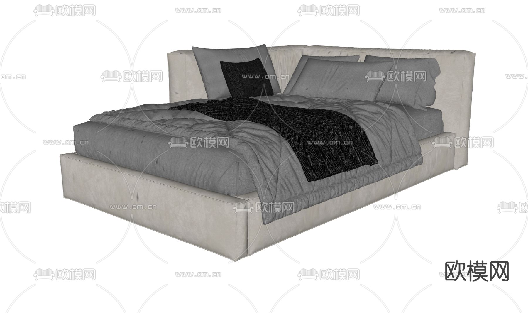 现代单人床su模型下载（渲染图1）