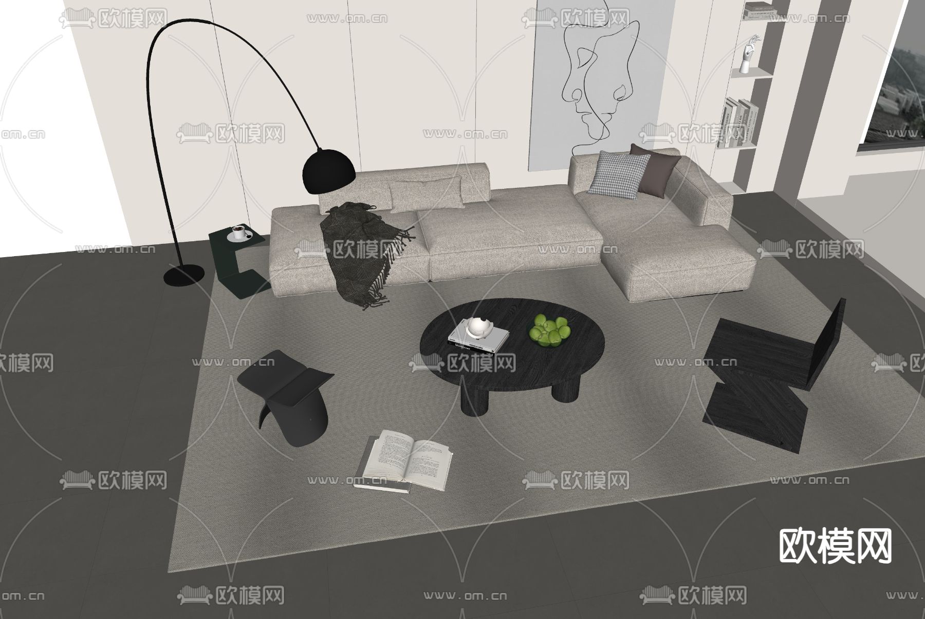 转角沙发 组合沙发su模型下载（渲染图2）