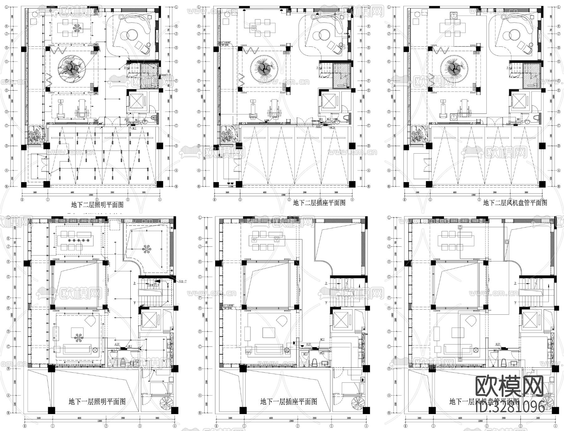 家具强电弱电给排水插座空调cad施工图下载（渲染图2）