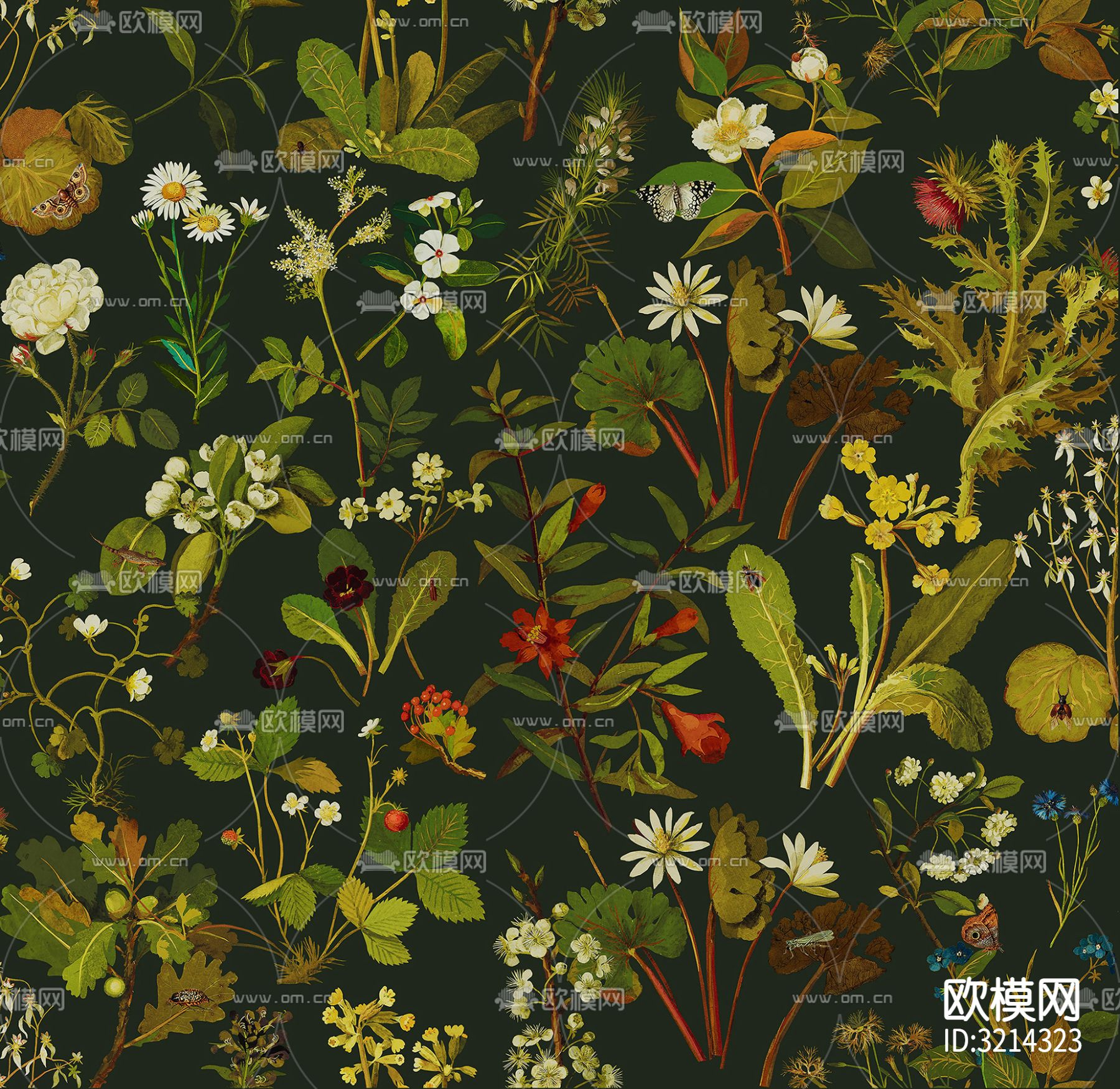 黑色花艺壁纸墙布下载