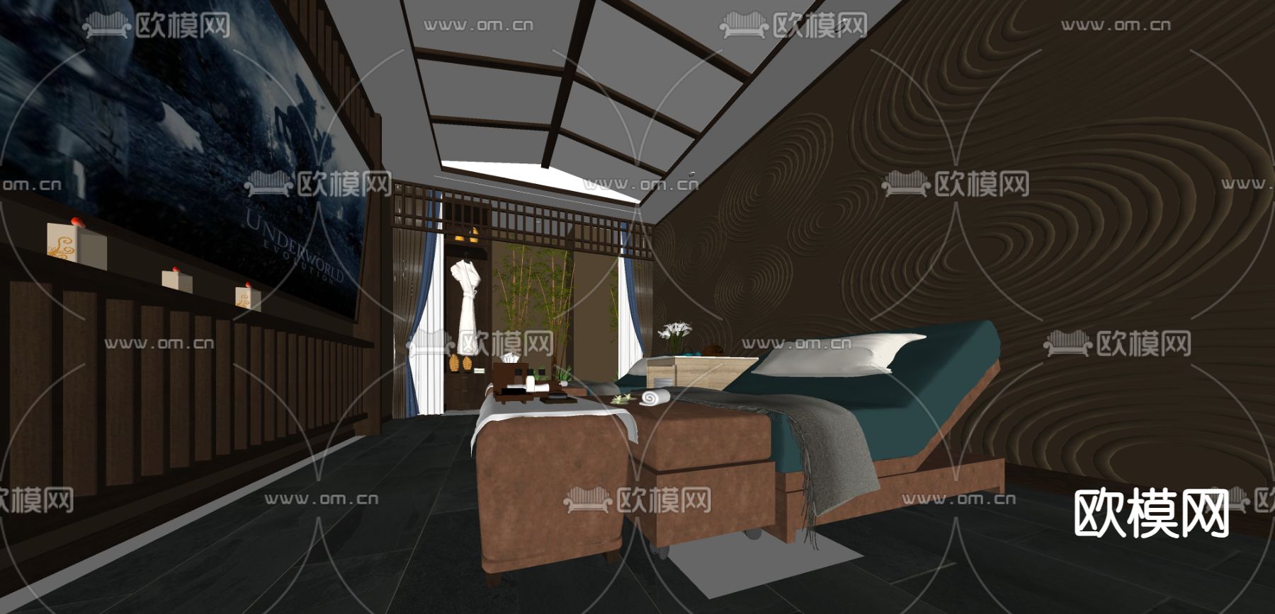 新中式足疗房 美容院su模型下载（渲染图1）