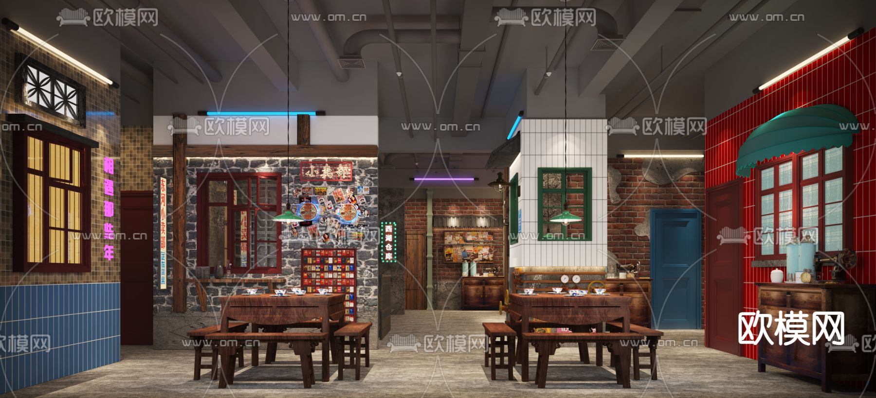 民国风茶餐厅3d模型下载（渲染图1）