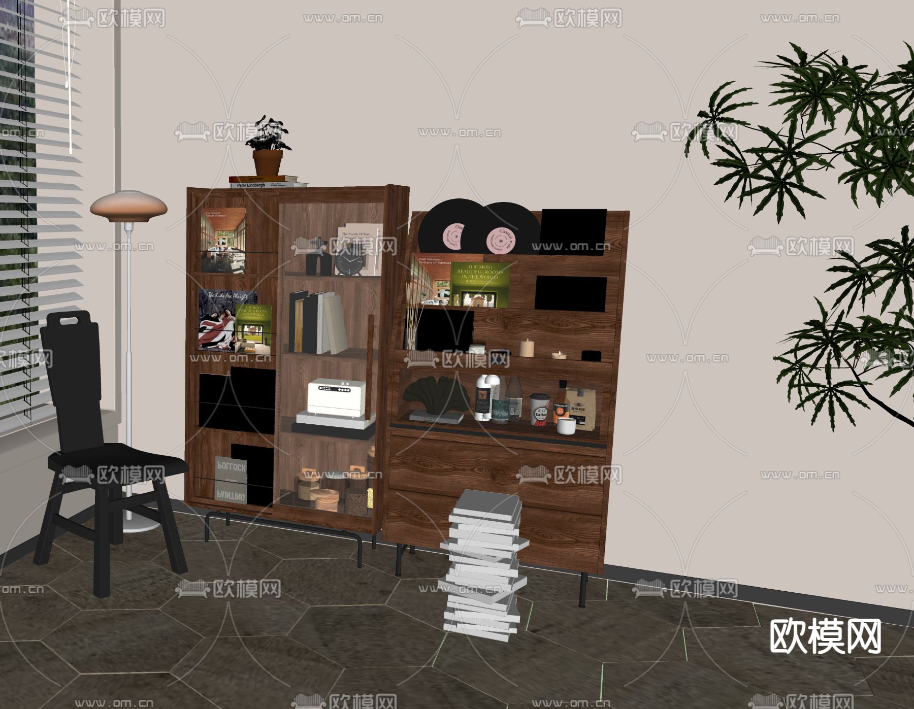 中古风装饰柜 置物柜su模型下载（渲染图1）