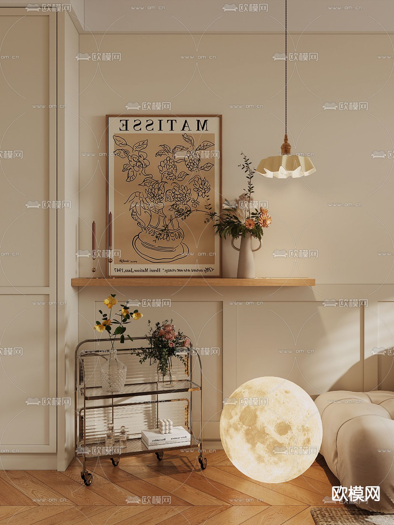 奶油风艺术画 抽象画 装饰画3d模型下载