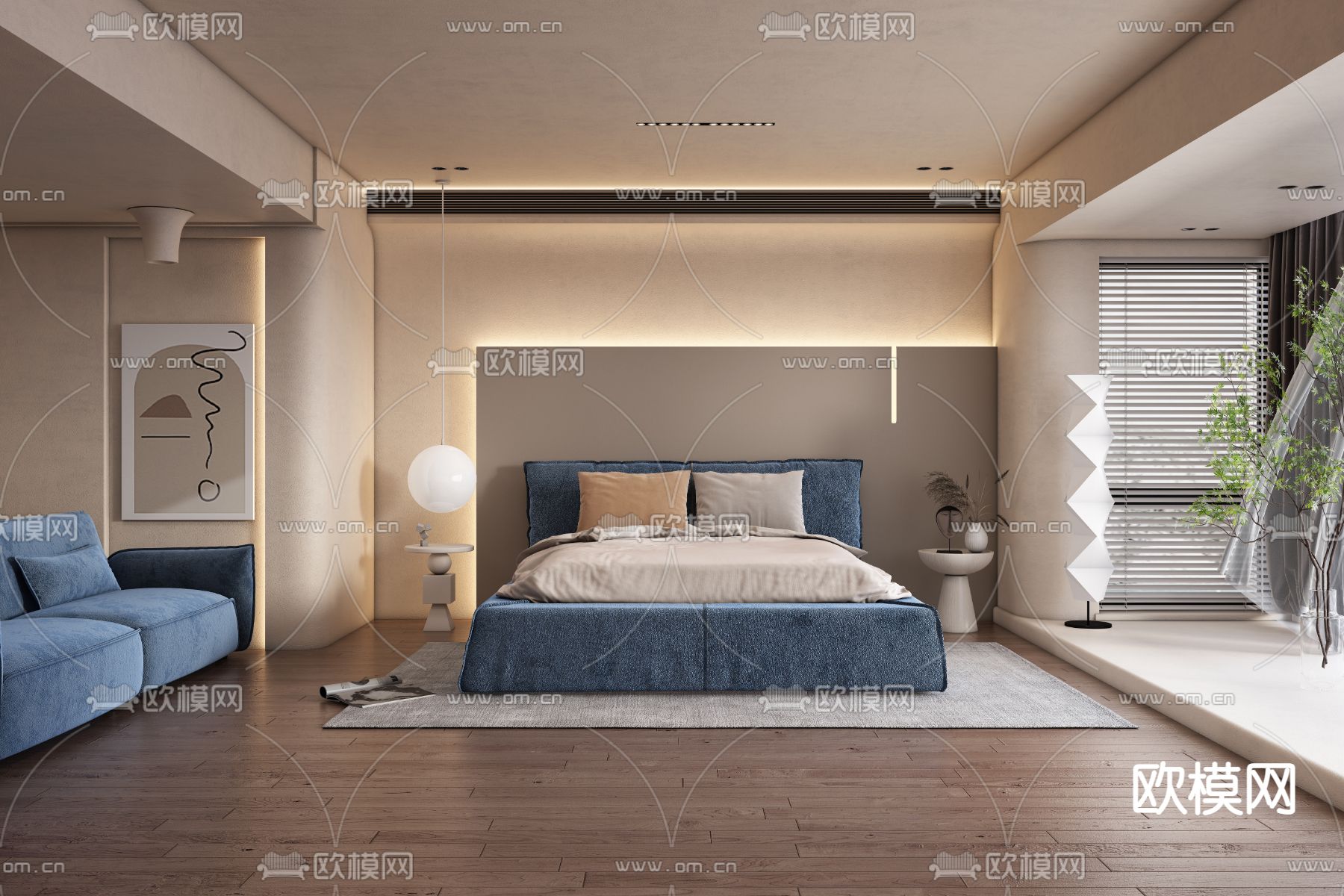 简欧卧室 主卧 主人房3d模型下载（渲染图3）