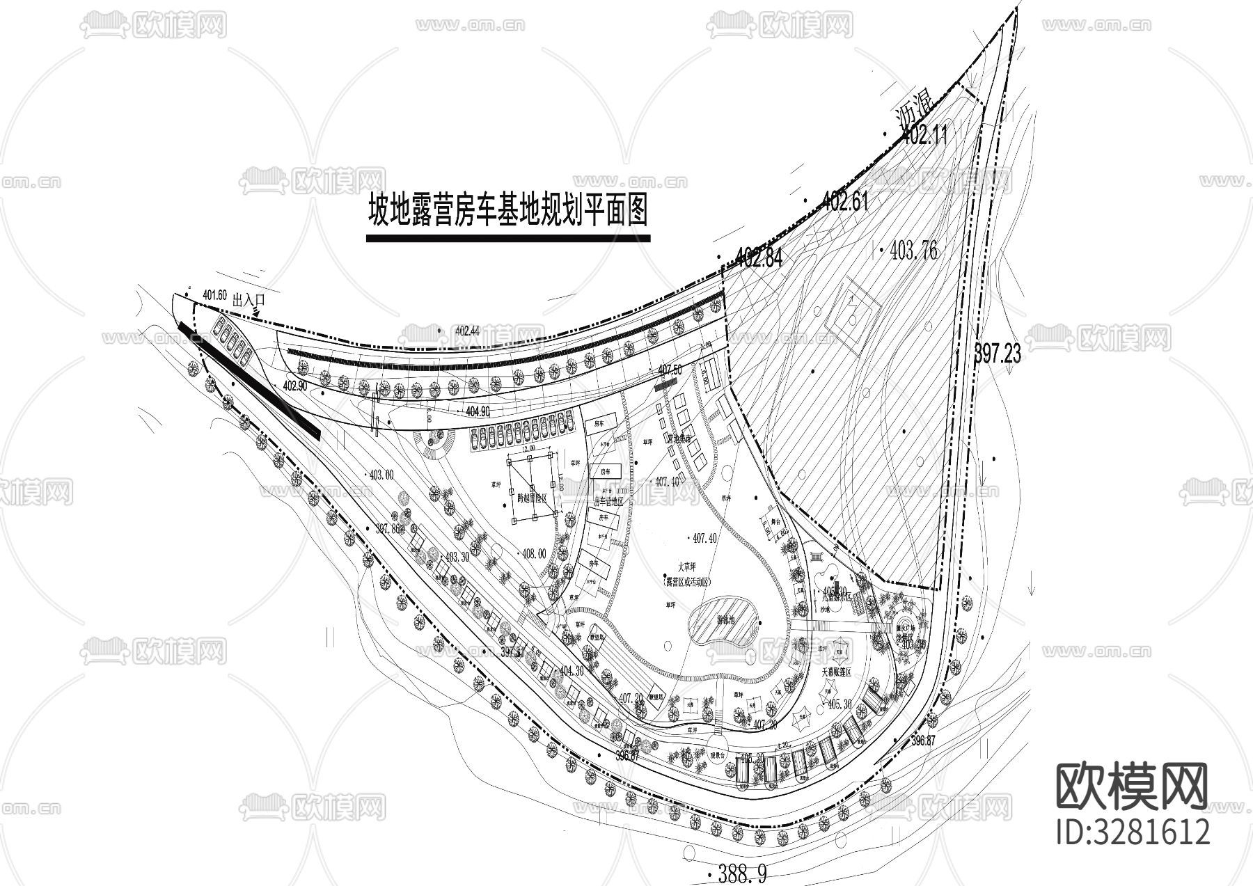 坡地露营房车基地cad平面图下载