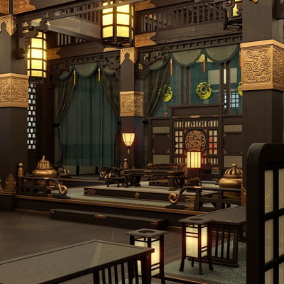  中式王爷府su模型 