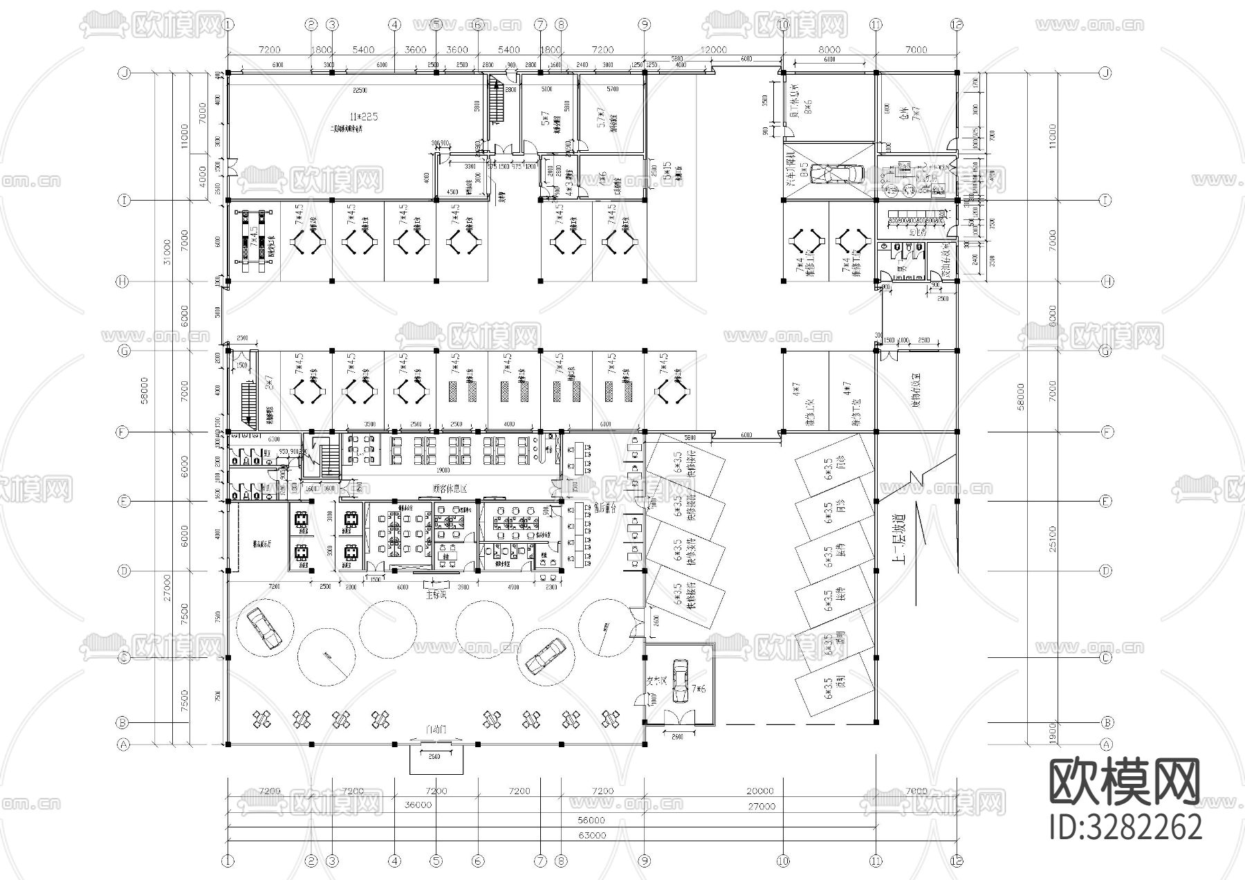 本田4S店cad平面图下载（渲染图1）