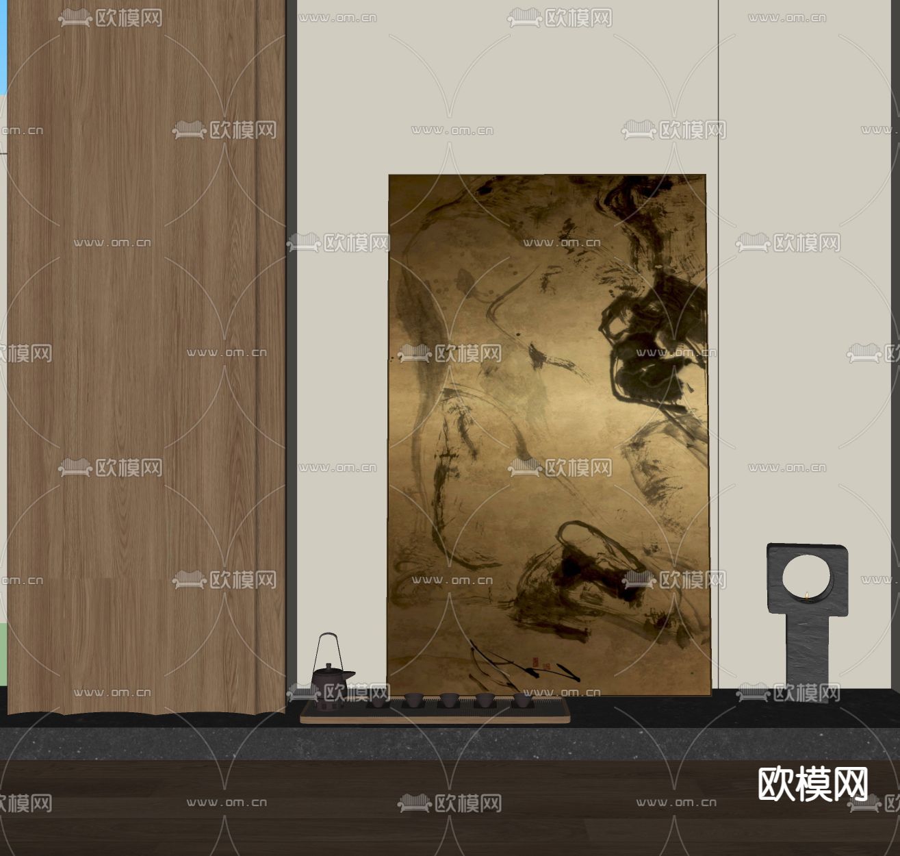 新中式抽象画 装饰画su模型下载（渲染图1）