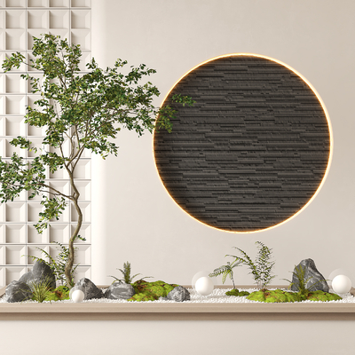  室内景观 植物堆 枯山水小品su模型 