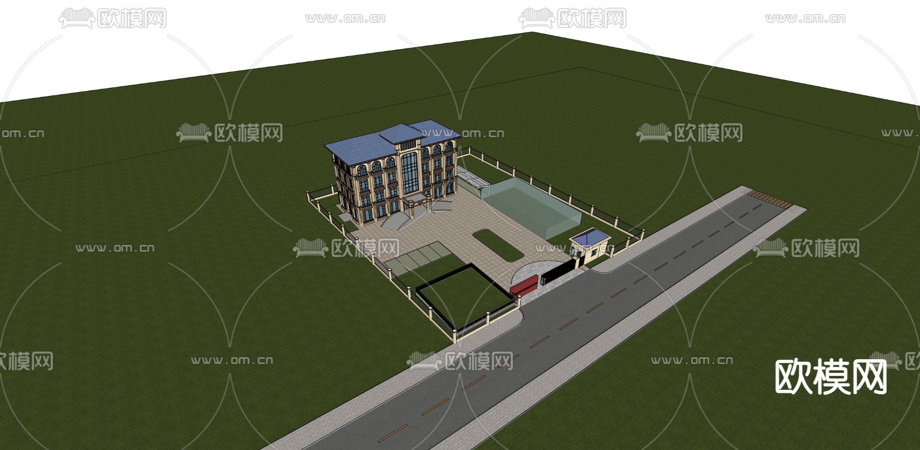 多层办公楼鸟瞰su模型下载（渲染图1）