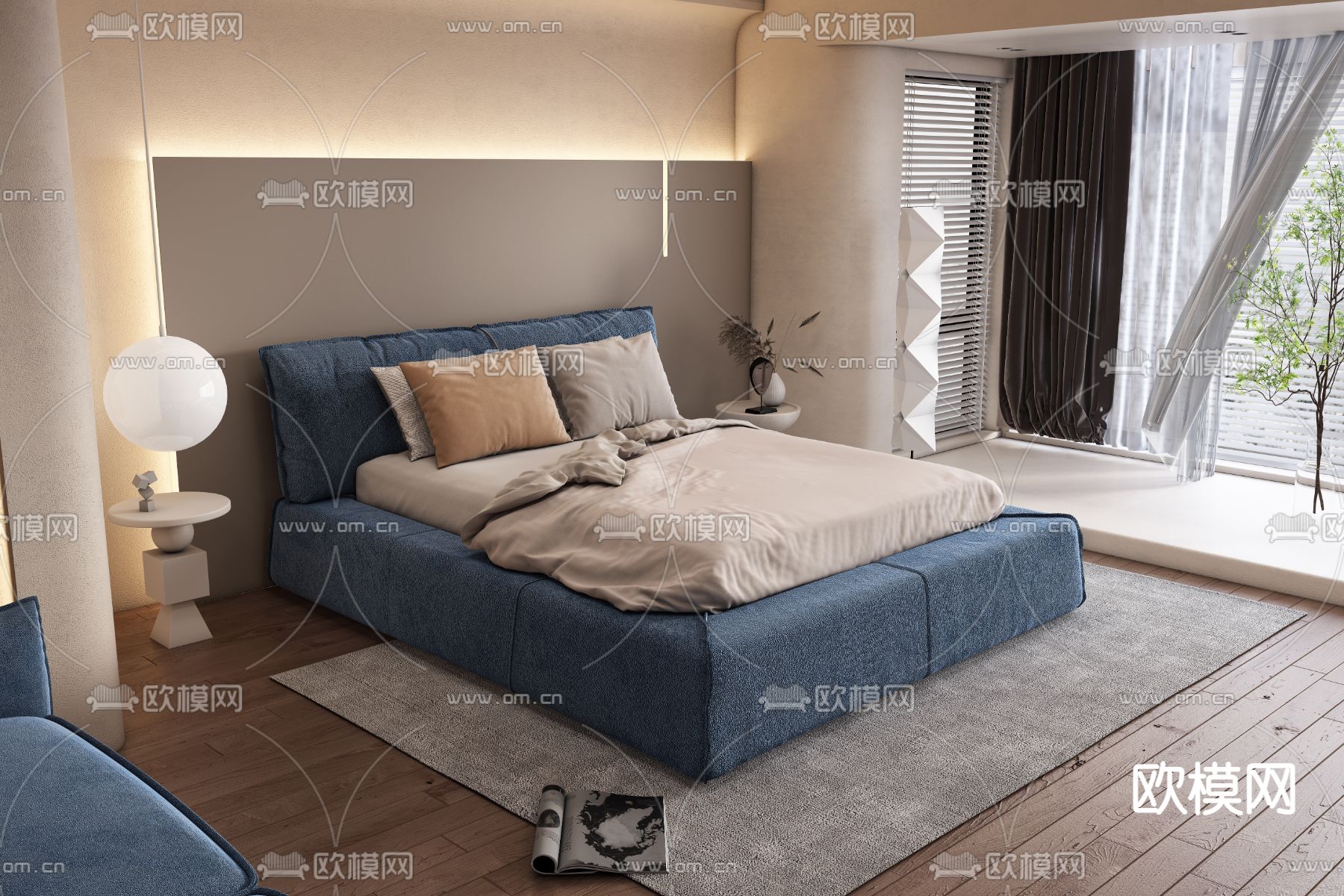 简欧卧室 主卧 主人房3d模型下载（渲染图1）