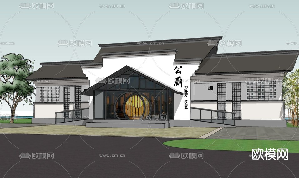 中式公共厕所 公厕su模型下载(渲染图2)