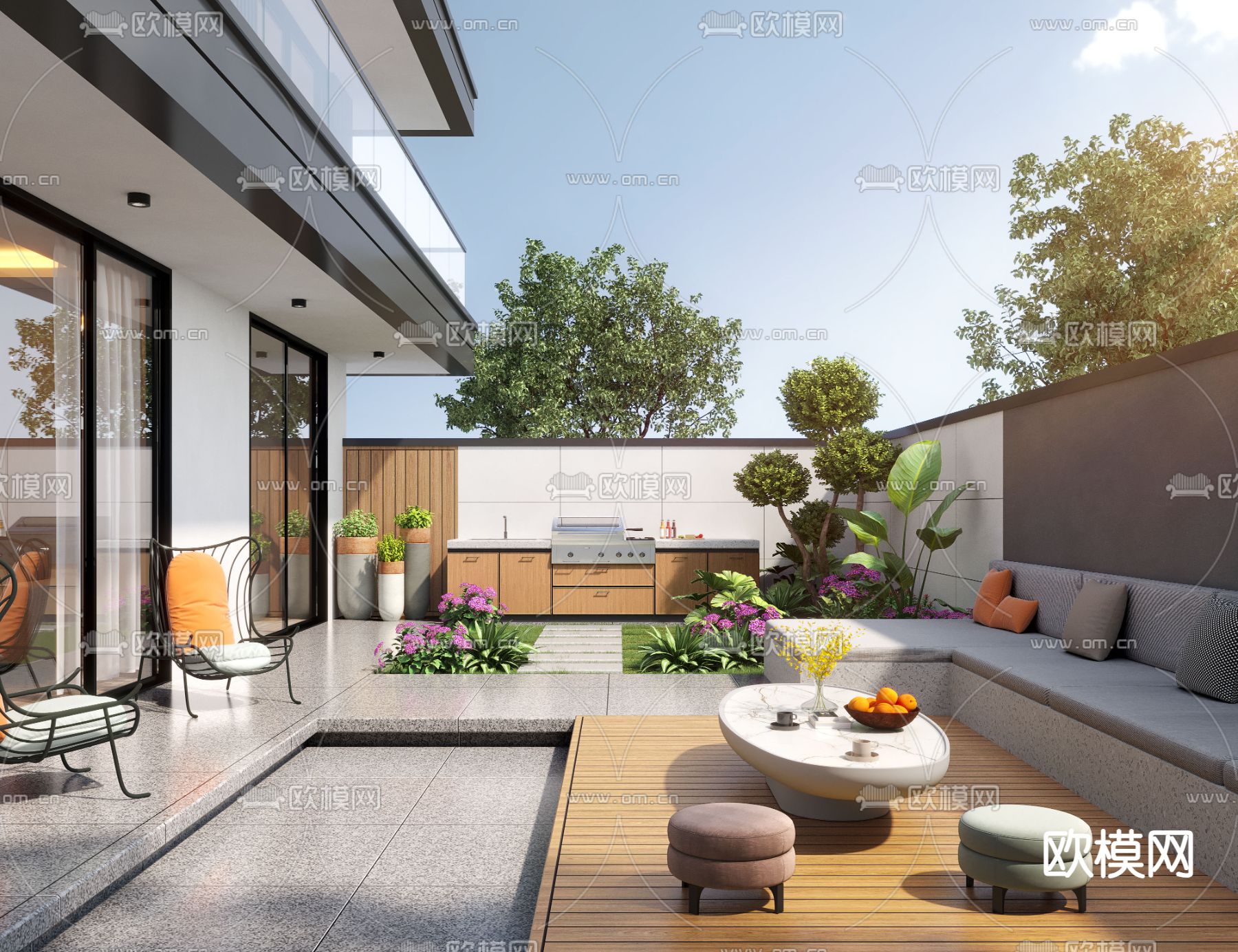 别墅庭院 花园3d模型下载