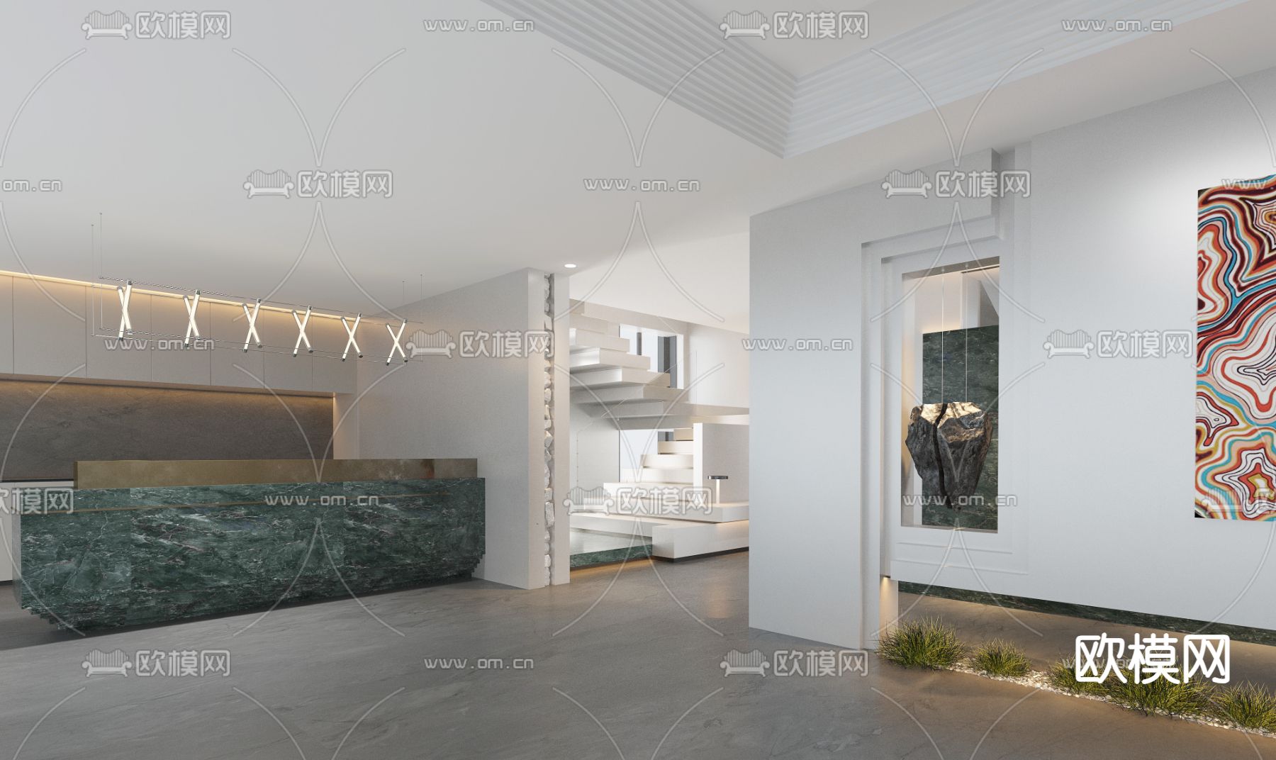 办公前台 接待台su模型下载（渲染图1）