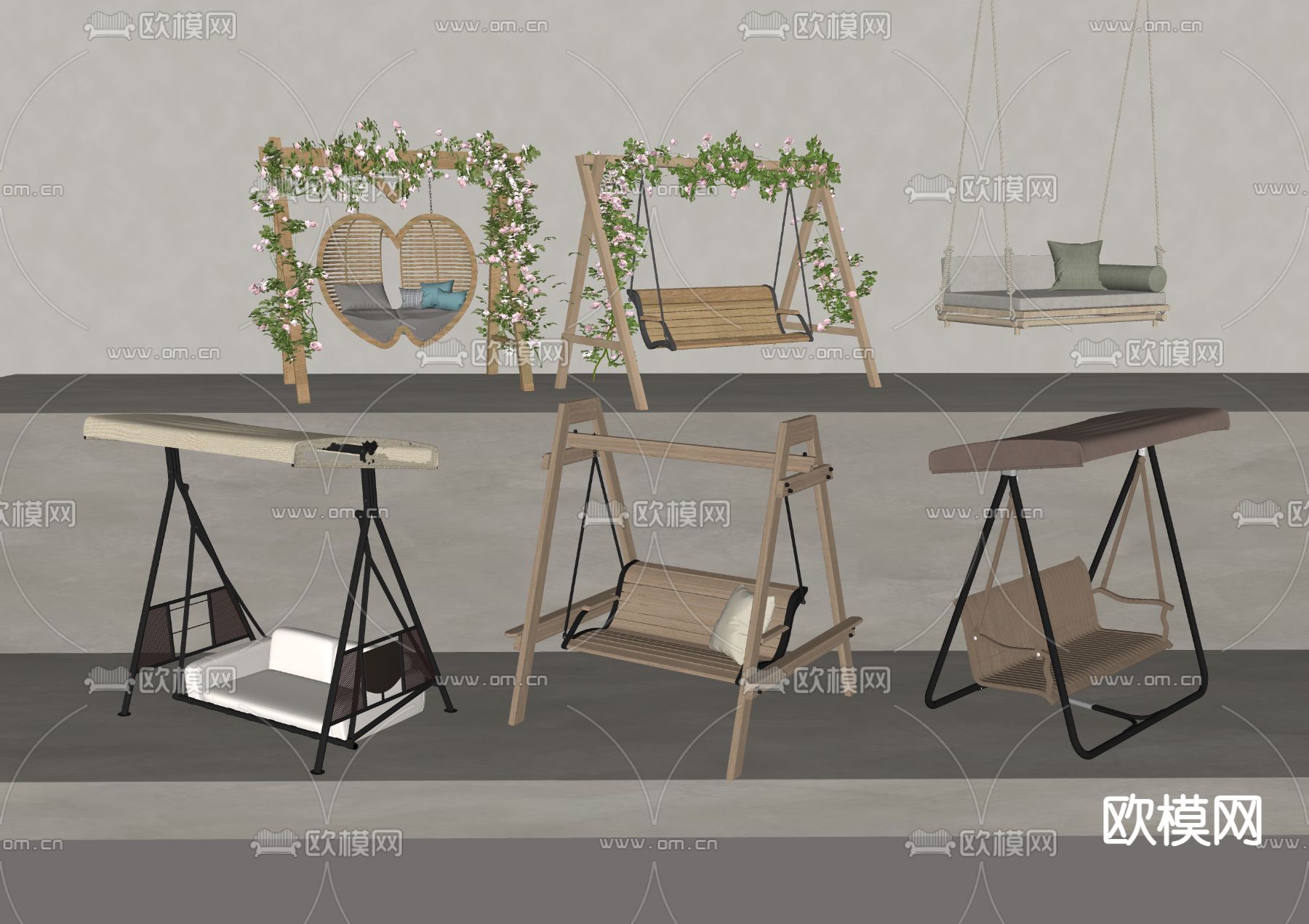秋千椅 吊椅 户外摇椅su模型下载（渲染图1）