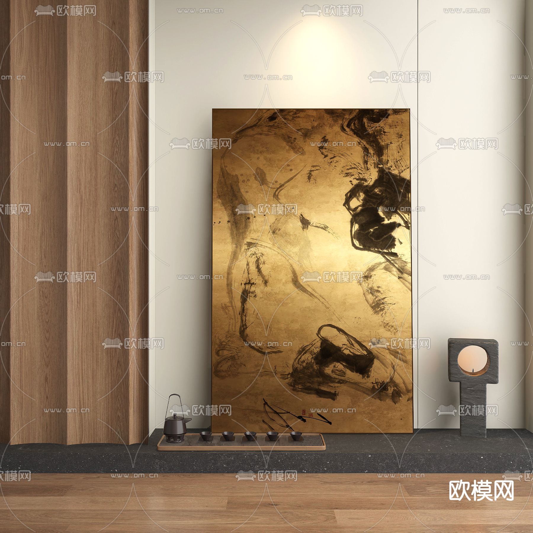 新中式抽象画 装饰画su模型下载（渲染图2）