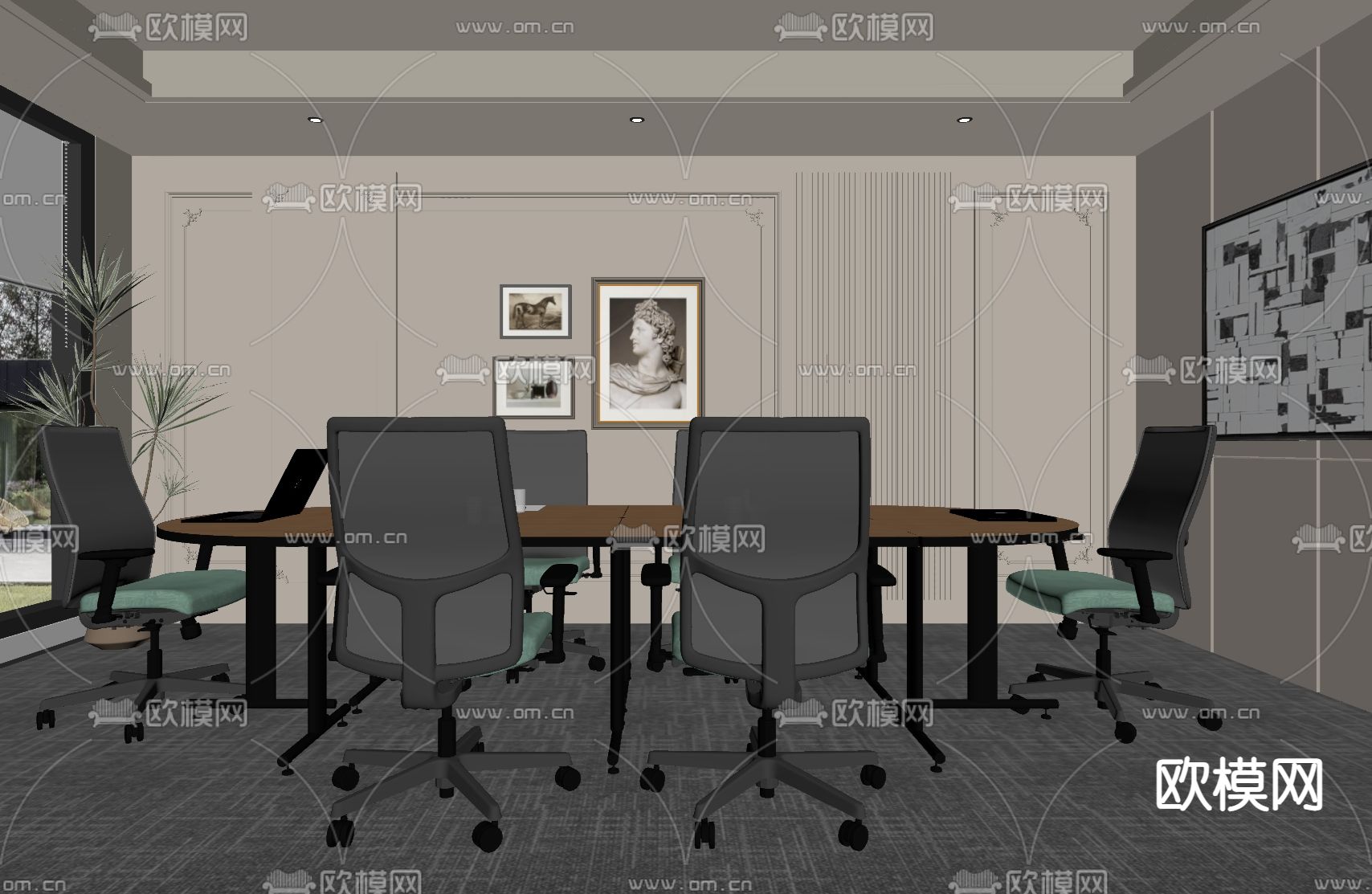 奶油风会议室su模型下载（渲染图2）