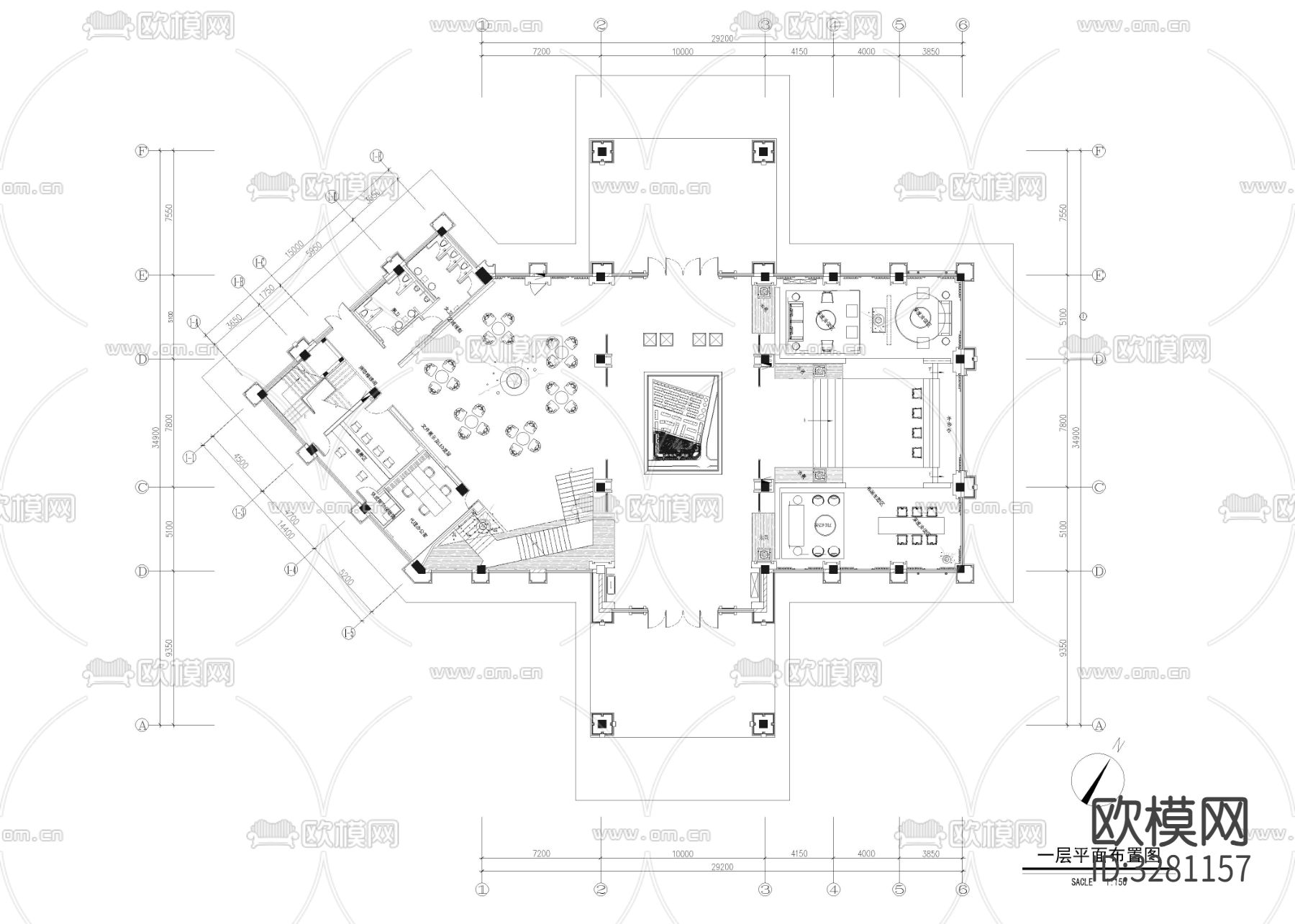 1610㎡售楼处 售楼中心cad施工图下载（渲染图1）