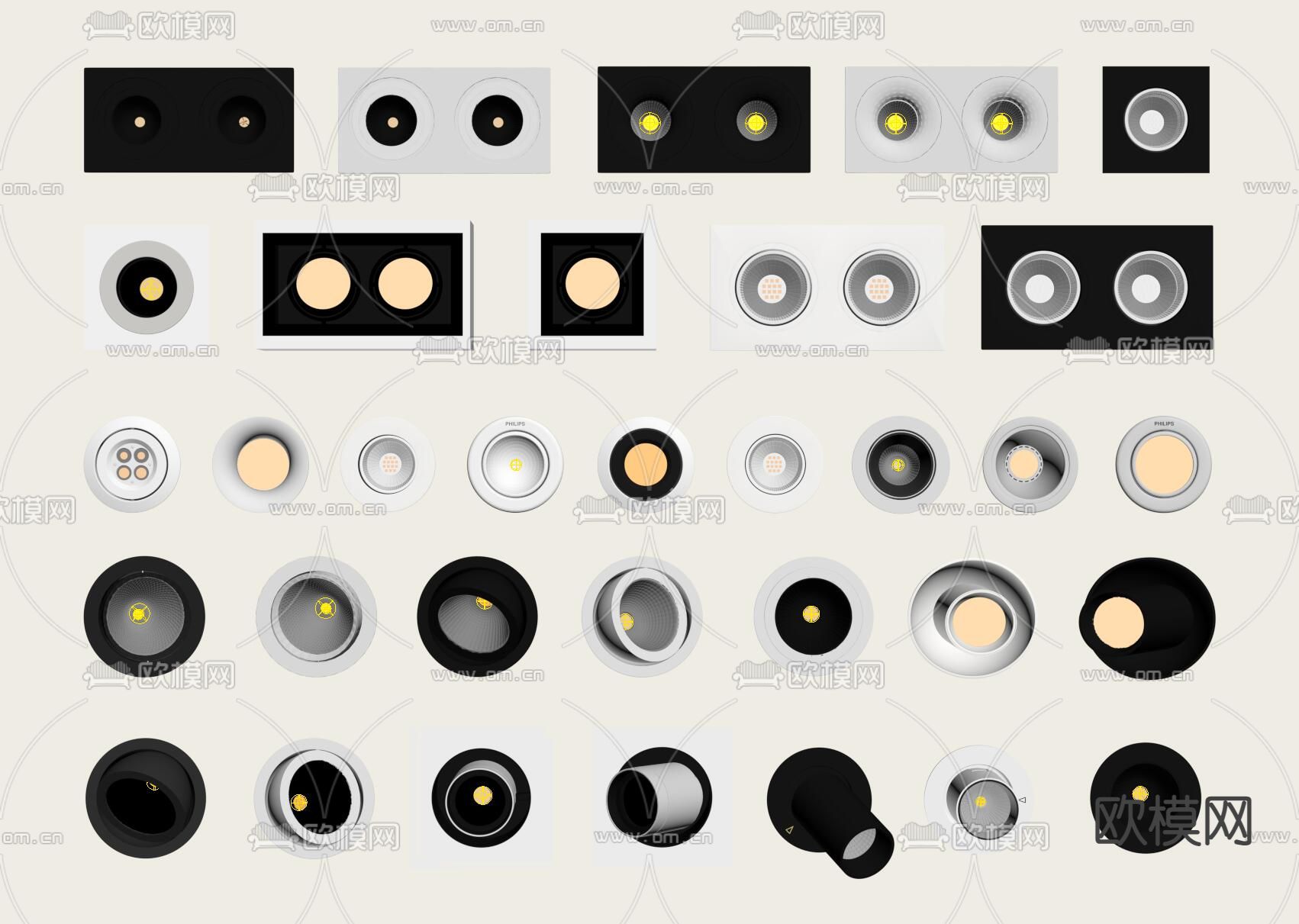 筒灯 射灯 牛眼灯su模型下载（渲染图2）