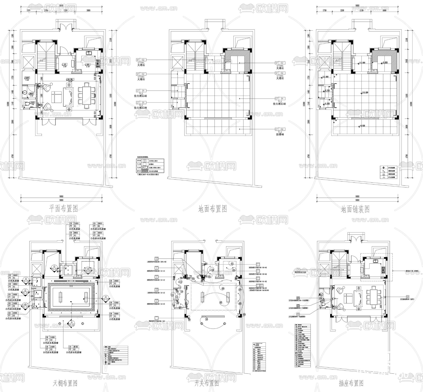 家具布置强电弱电给排水插座空调cad施工图下载（渲染图1）